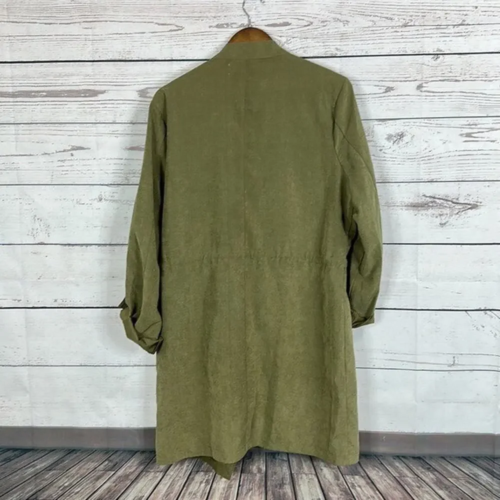 Buckle BKE Jacket Womens Large Green Roll Tab Sleeve Tie Cinch‎ Closure Olive